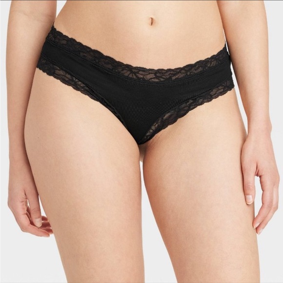 Women's Cotton Blend Cheeky Underwear with Lace - Auden™ Black M - Picture 1 of 2